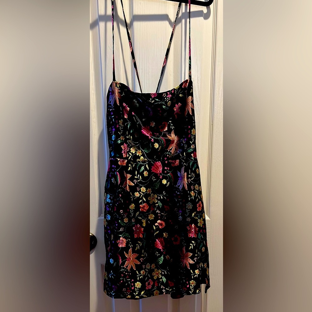 Black floral backless dress